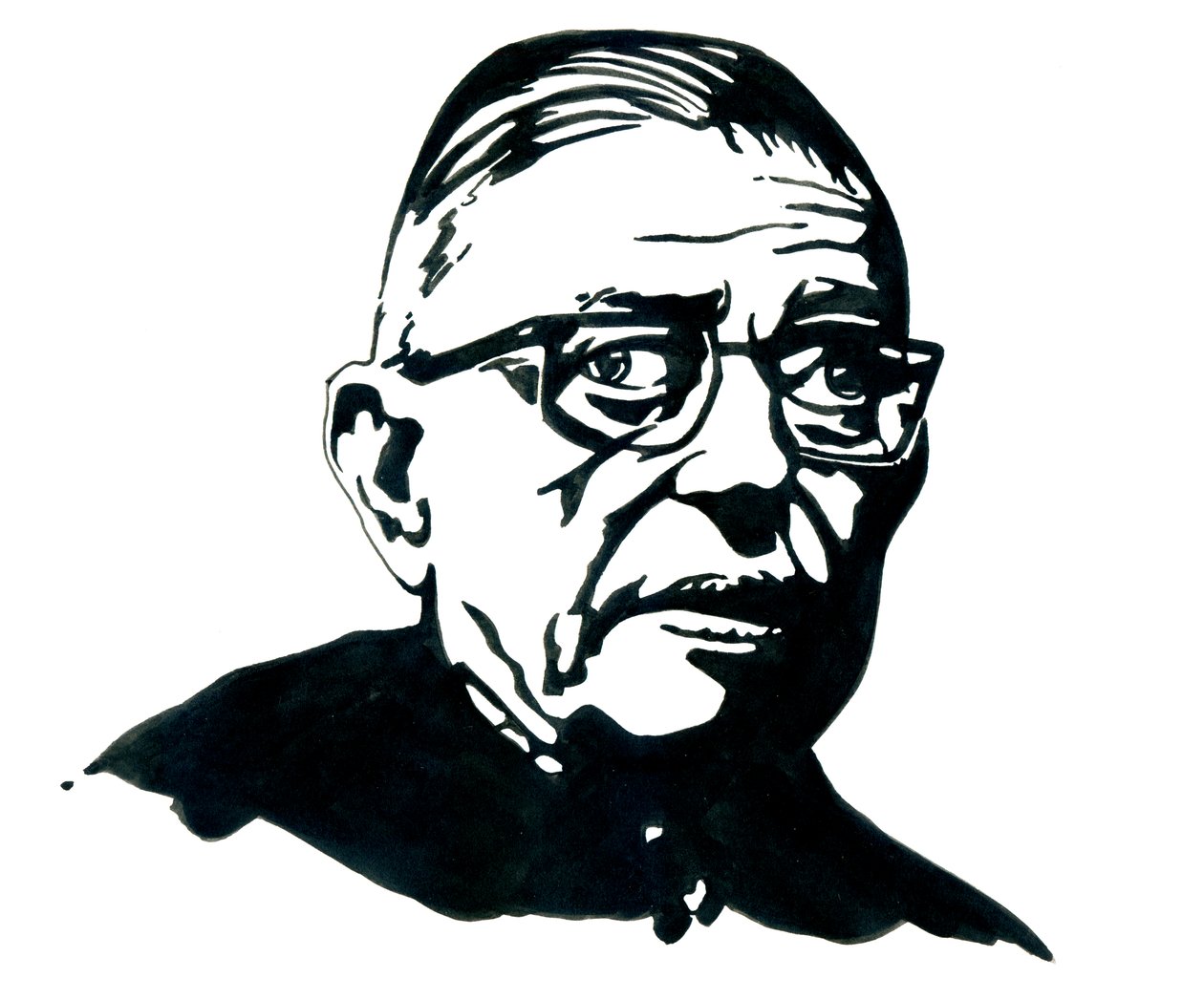 Fransız yazar, filozof ve oyun yazarı Jean-Paul'un (Jean Paul) Portresi Sartre Drawing by Alessandro Lonati