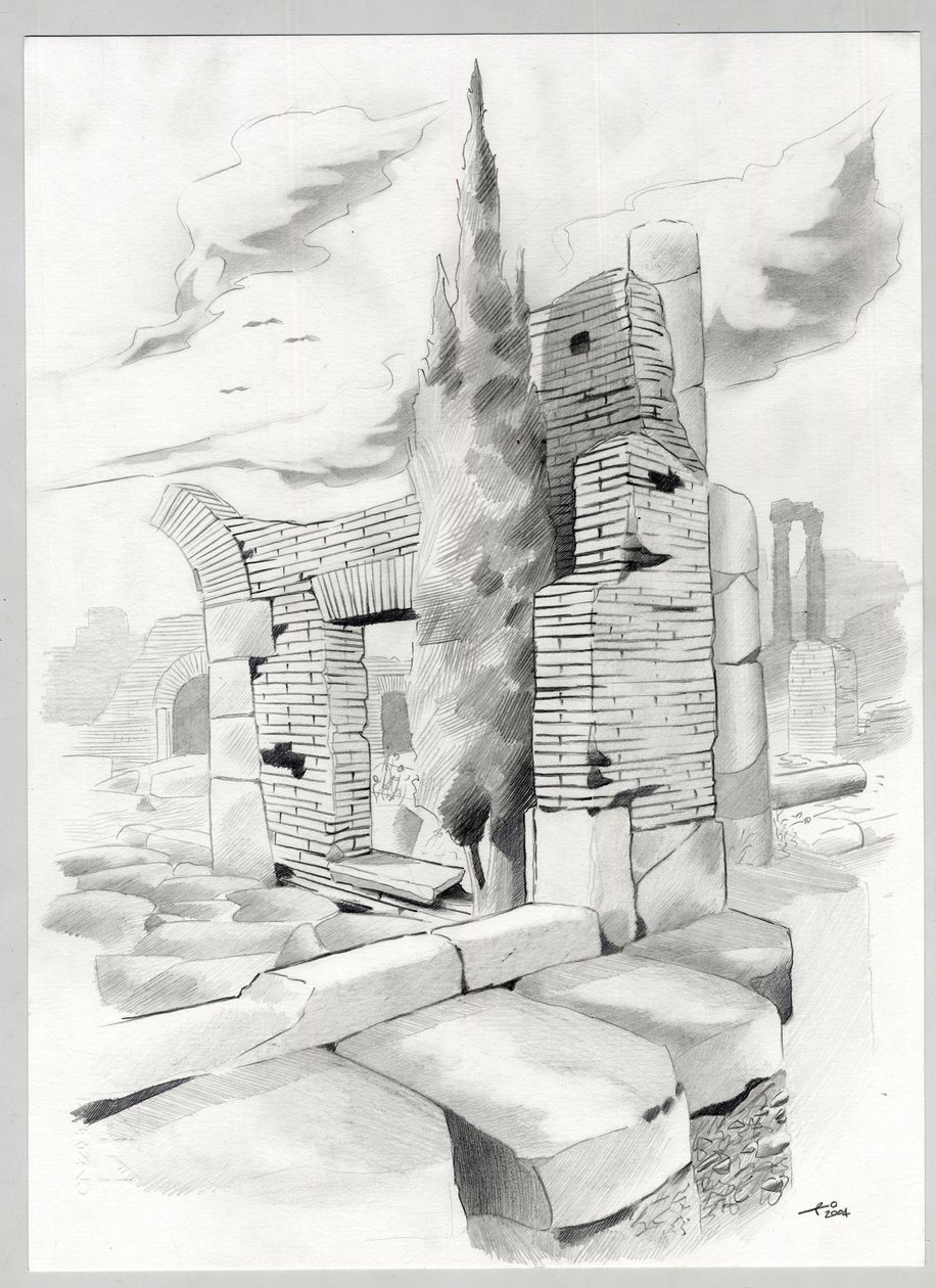 Roma'daki Roma dönemi kalıntıları, Forum (foro romano) Alessandro Lonati'nin çizimi. by Alessandro Lonati
