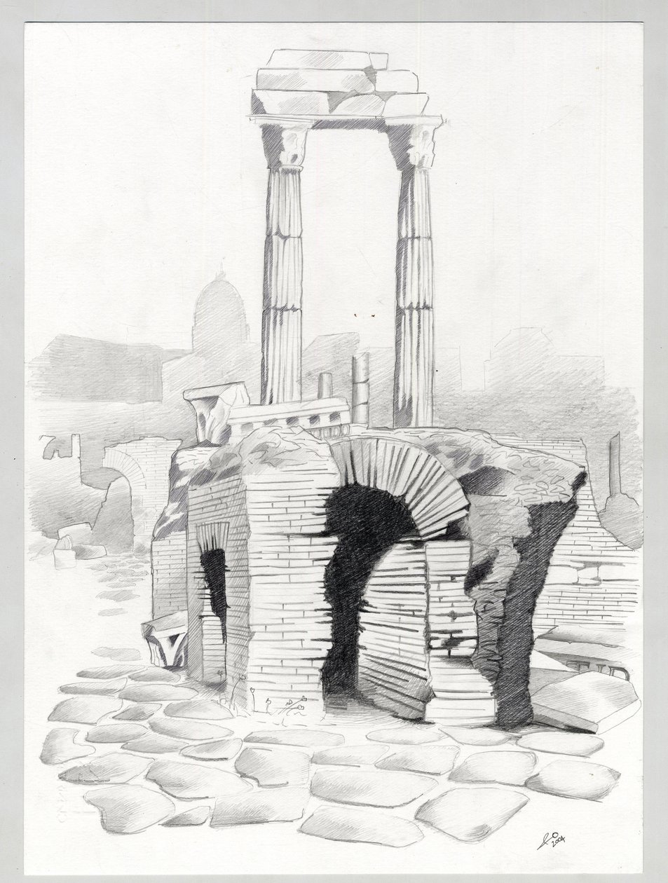 Roma'daki Roma dönemi kalıntıları, Forum (foro romano) Alessandro Lonati'nin çizimi. by Alessandro Lonati