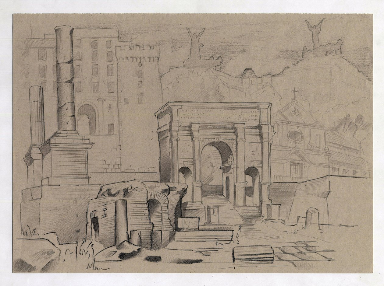 Roma'daki Roma dönemi kalıntıları, Forum (foro romano) Alessandro Lonati'nin çizimi. by Alessandro Lonati