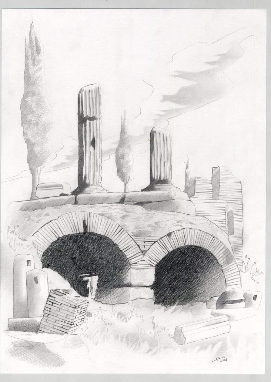 Roma'daki Roma dönemi kalıntıları, Forum (foro romano) Alessandro Lonati'nin çizimi. by Alessandro Lonati