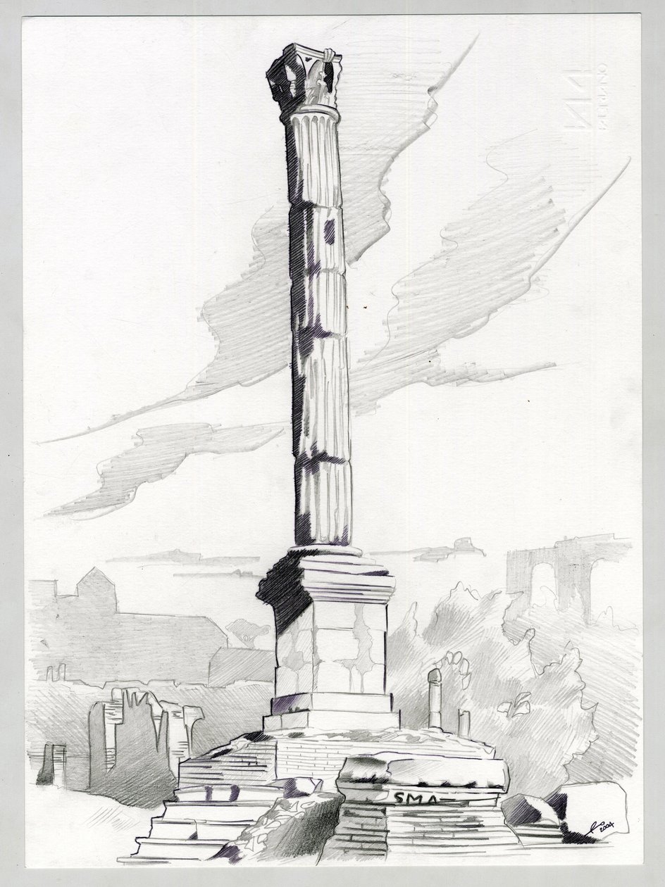 Roma'daki Roma dönemi kalıntıları, Forum (foro romano) Alessandro Lonati'nin çizimi. by Alessandro Lonati