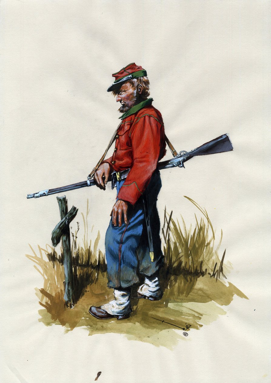 İkinci İmparatorluk (1852-1870): İtalyan birleşmesi (Risorgimento), İtalya'da Giuseppe Garibaldi'nin (1807-1882) davası için "kırmızı gömlekli" savaşçı olarak bilinen Garibaldian ordusunun gönüllüsü by Alessandro Lonati