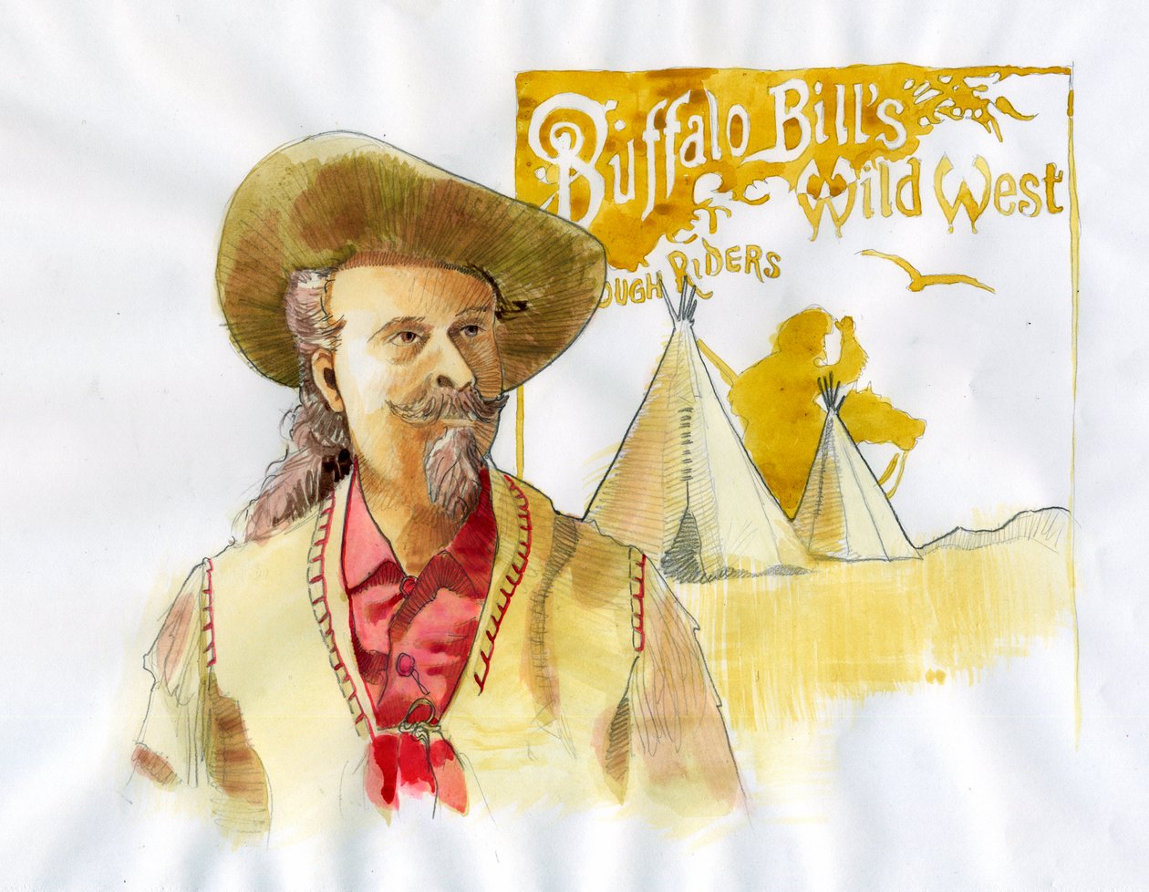 William Frederick Cody - Buffalo Bill olarak bilinir - Buffalo Bill'in Portresi (1846-1917), Albay William Cody - İllüstrasyon, Alessandro Lonati by Alessandro Lonati