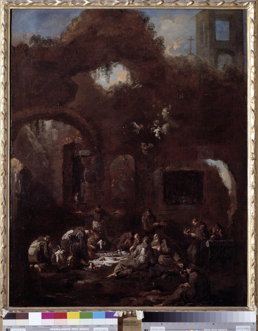 Kalıntılar arasında masada Capuchin rahipleri (tuval üzerine yağlı boya by Alessandro Magnasco