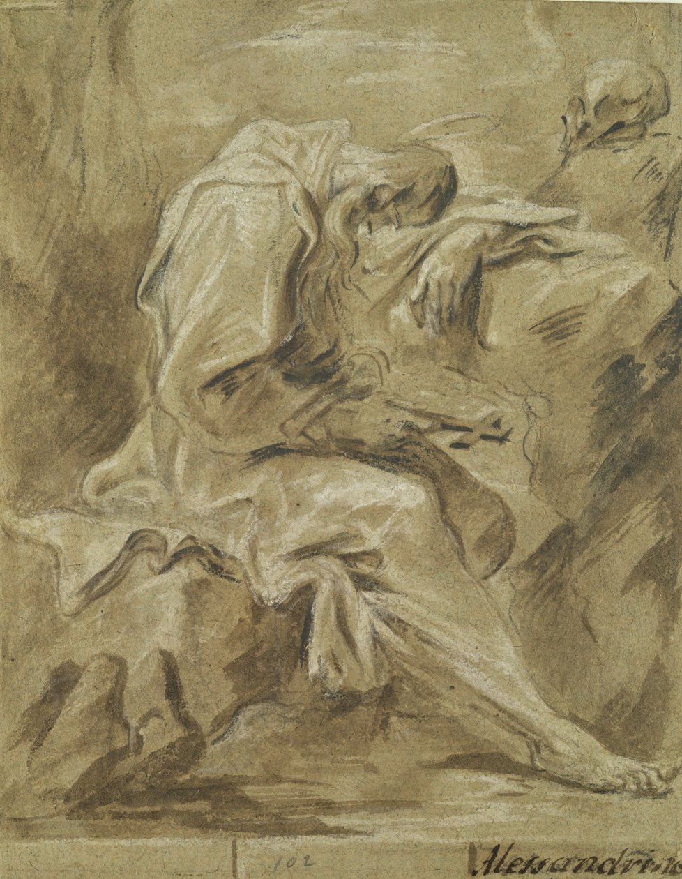 Hermit (kağıt üzerine kırmızı tebeşir, mürekkep ve yağ) by Alessandro Magnasco
