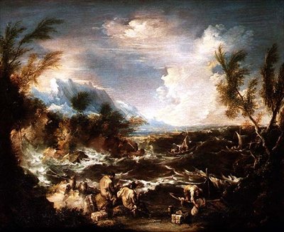 Rocky Coast, münzevi keşişlerin mağaza aldığı bir fırtınada by Alessandro Magnasco