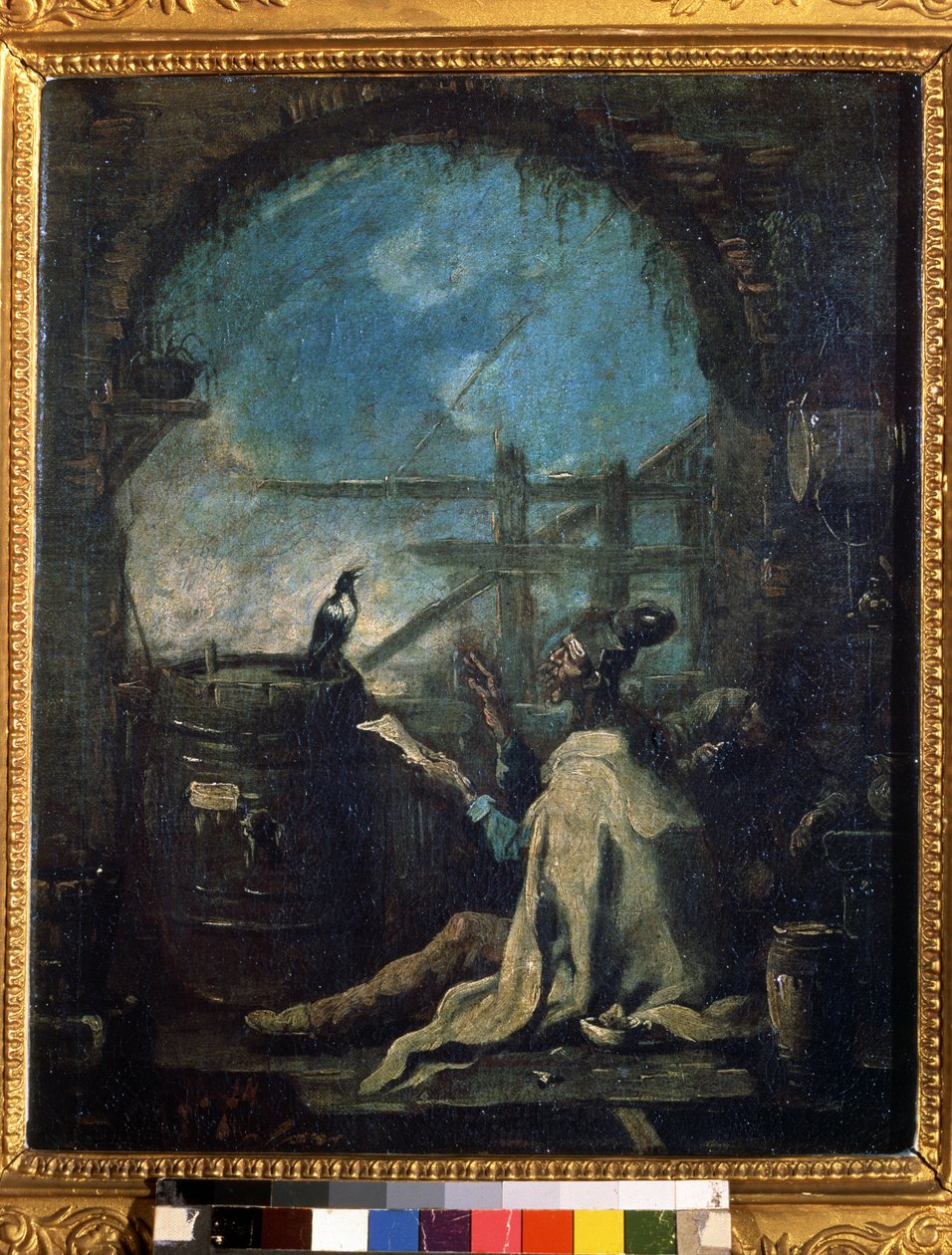 ""Bir saksağan öğreten bir palyaço"" (Bir saksağan eğiten bir palyaço) Bir saksağana sayıları öğreten bir sirk adamı. Alessandro Magnasco