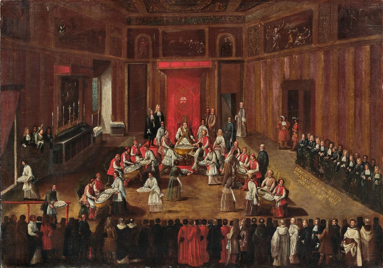 Papa Clemens XI, c tarafından kutlanan Agnus Dei Töreni. 1710. by Alessandro Piazza