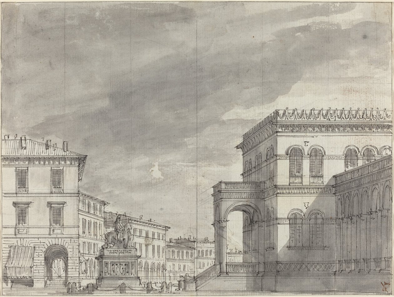 Binicilik Anıtı ve Sarayı ile Piazza by Alessandro Sanquirico