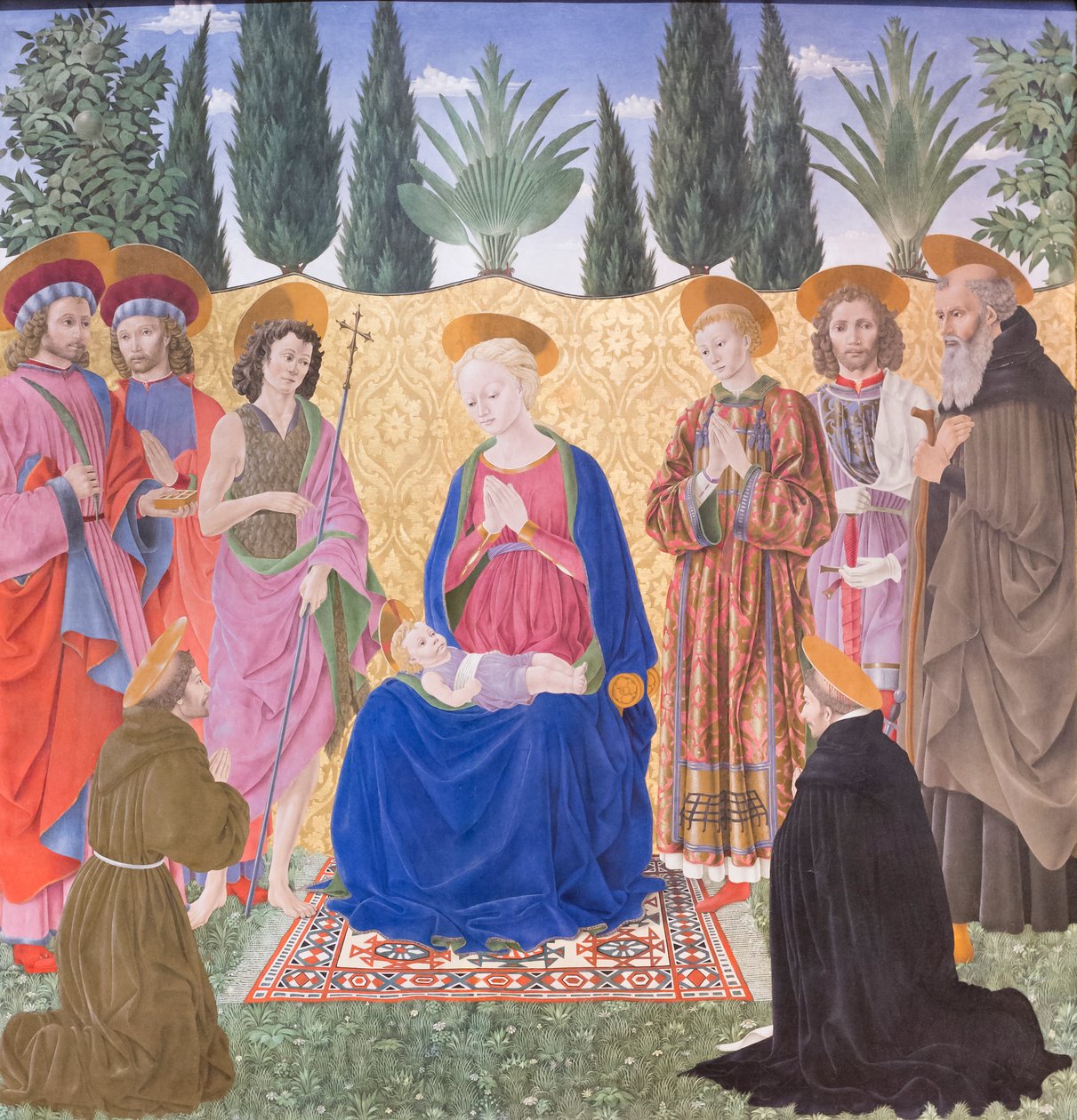 Cafaggiolo altarpiece olarak bilinen azizlerle Madonna ve Çocuk by Alessio Baldovinetti