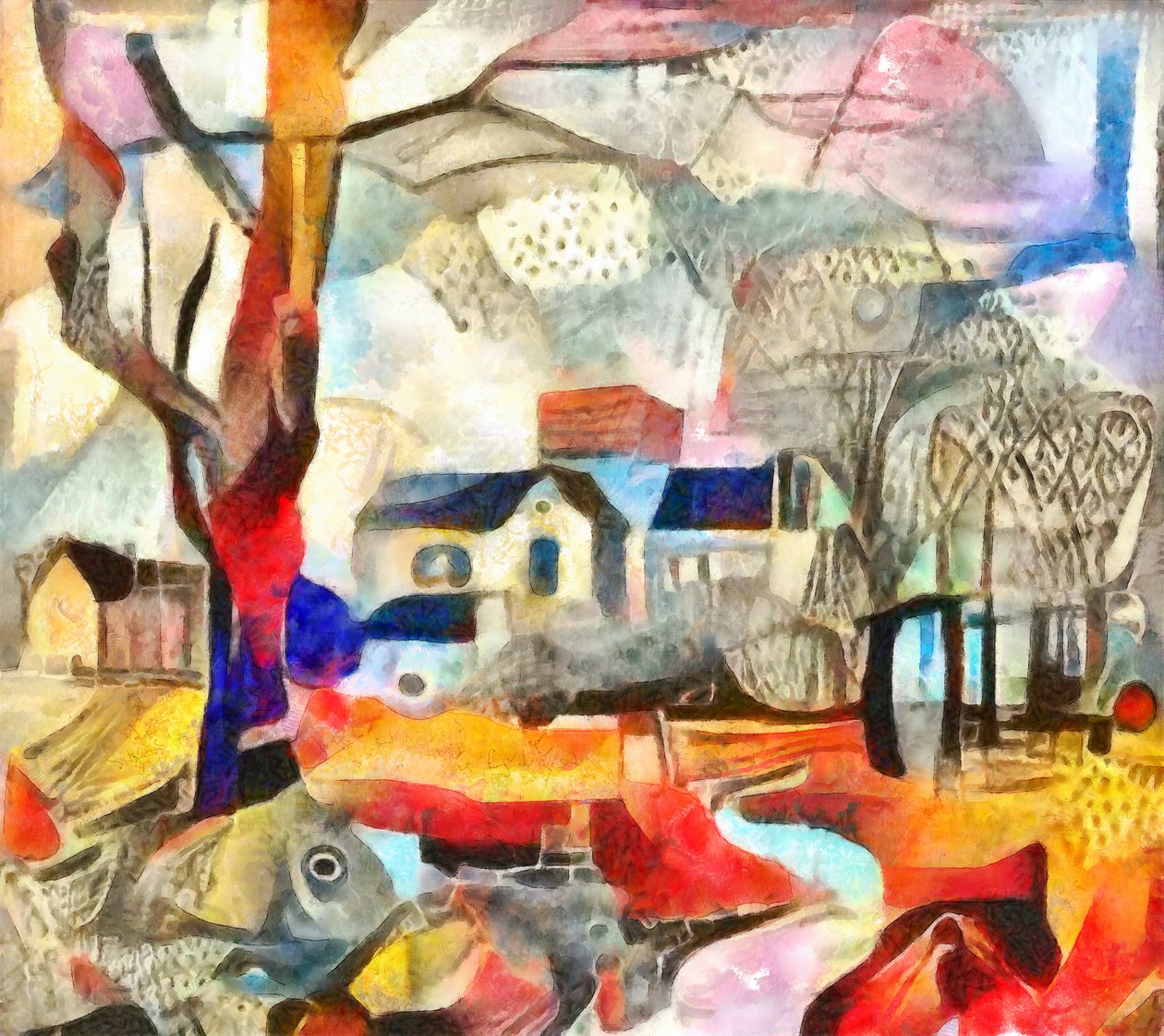 parkın derinliklerindeki binalar,2017,(karma teknik) by Alex Caminker