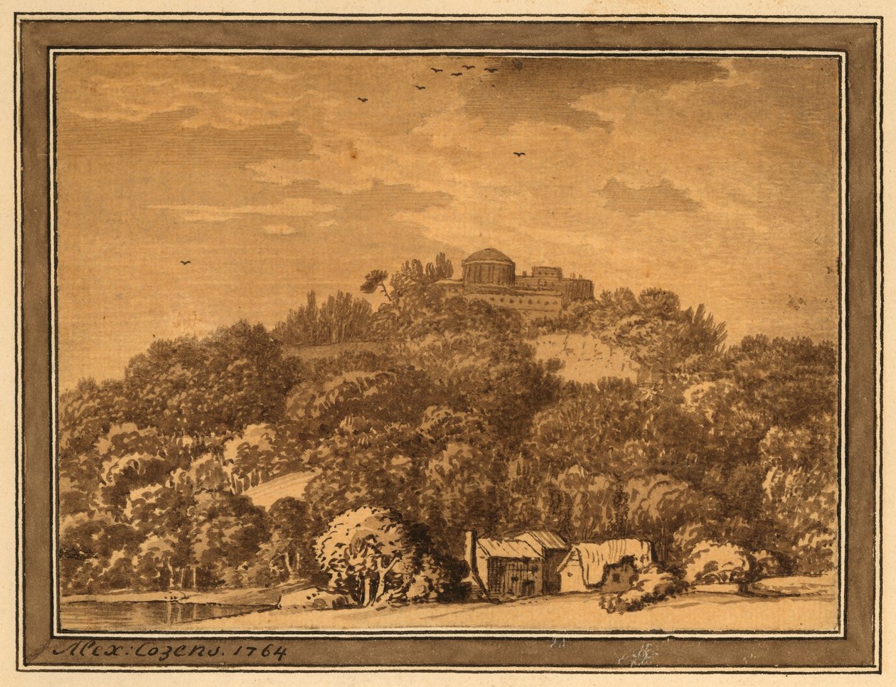 Temple ile manzara, 1764 (kağıt üzerinde yıkayın) by Alexander Cozens