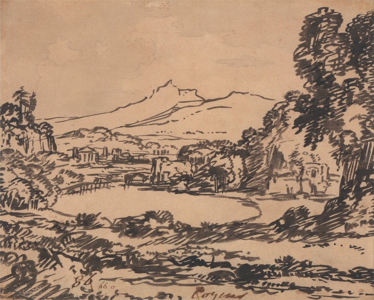 Göl ve Uzak Dağ Manzarası by Alexander Cozens