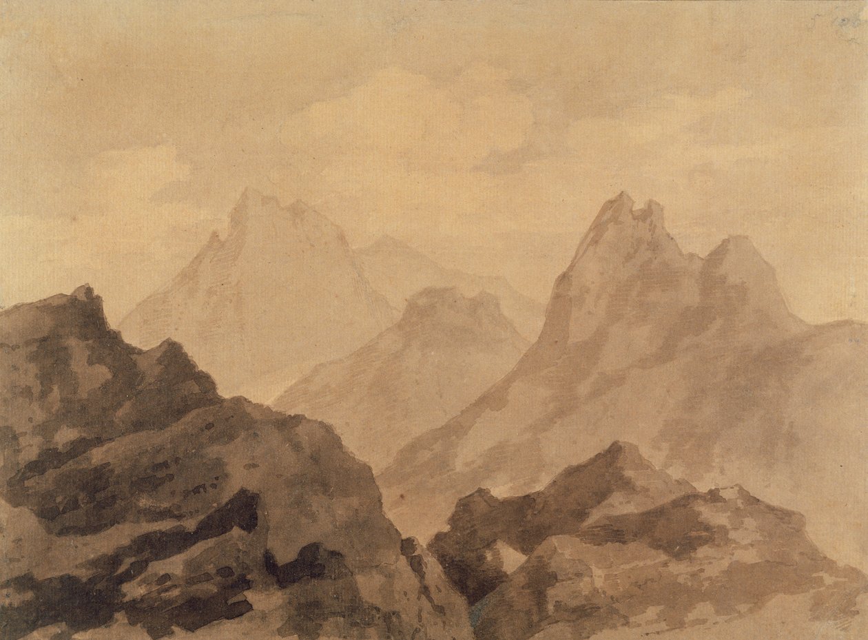 Mountain Tops (A Mountain Study), c.1780 (graphite with brown and grey wash on paper) by Alexander Cozens