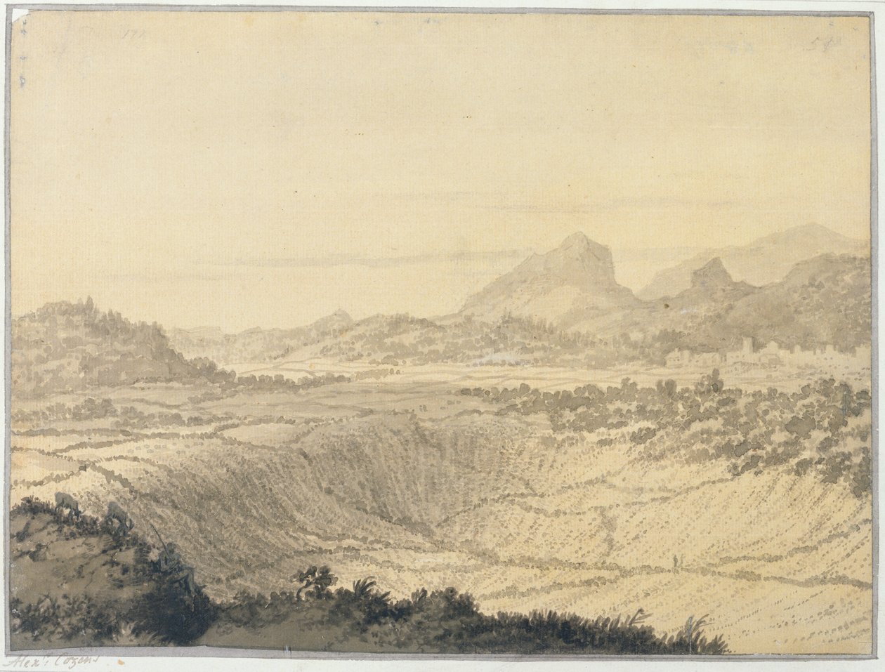 Kayalık Manzara (kağıt üzerinde gri yıkama) by Alexander Cozens