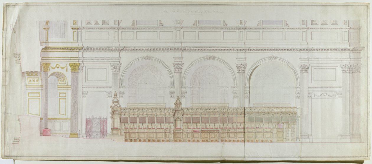C.R. ಕಾಕೆರೆಲ್ (1788-1863) 1848 (ಕಾಗದದ ಮೇಲೆ ಪೆನ್ಸಿಲ್ ಮತ್ತು wc) ಟರ್ಕ್‌ನಿಂದ ಪುನಃ ಅಲಂಕರಿಸಲ್ಪಟ್ಟ ಸೇಂಟ್ ಪಾಲ್ಸ್ ಕ್ಯಾಥೆಡ್ರಲ್‌ನಲ್ಲಿ ಗಾಯಕರ ಎತ್ತರ by Alexander Dick Gough