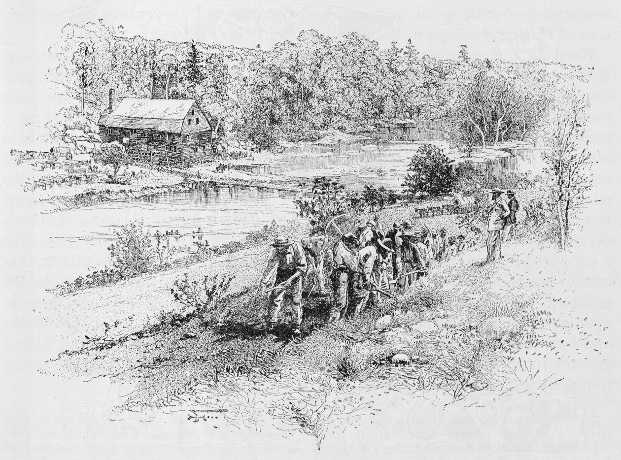 Jericho Mills: Union engineer corps at work, engraved by Harry Fenn (183845-1911) from a photograph, illustration from 