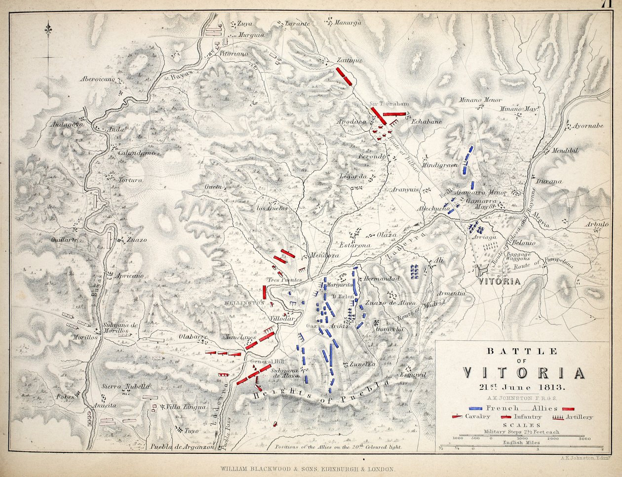William Blackwood and Sons tarafından yayınlanan Vitoria Savaşı Haritası, Edinburgh und London, 1848 (el renkli gravür) by Alexander Keith Johnston
