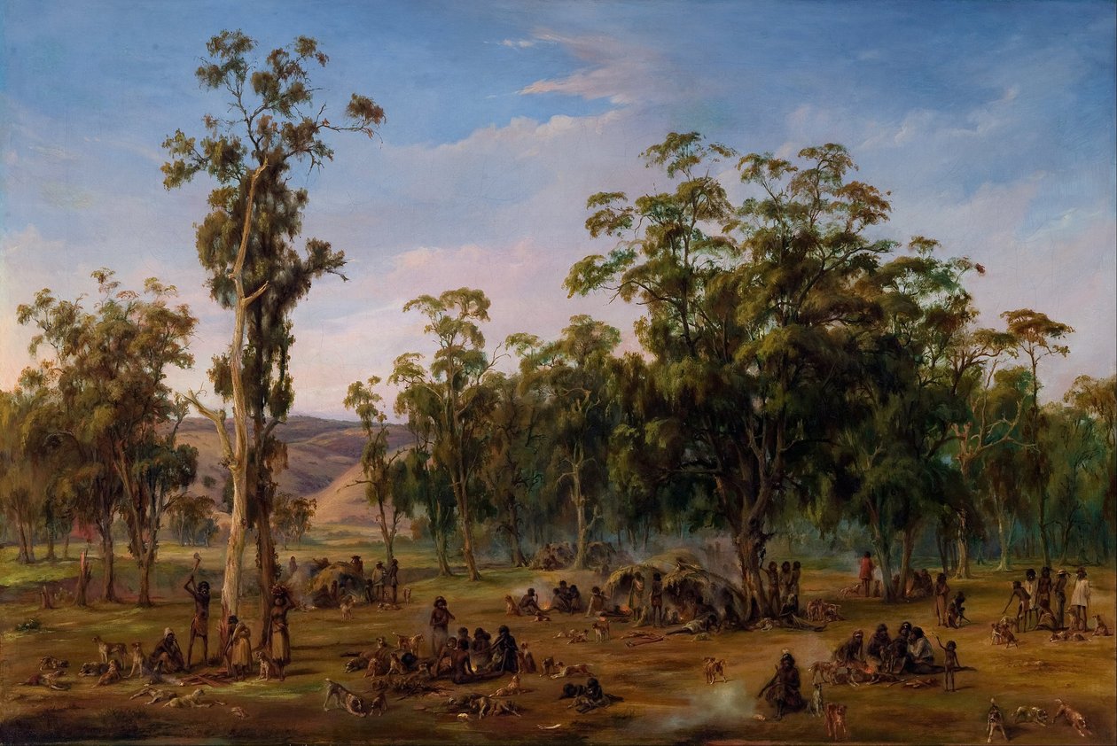 Adelaide eteklerine yakın bir Aborijin kampı by Alexander Schramm