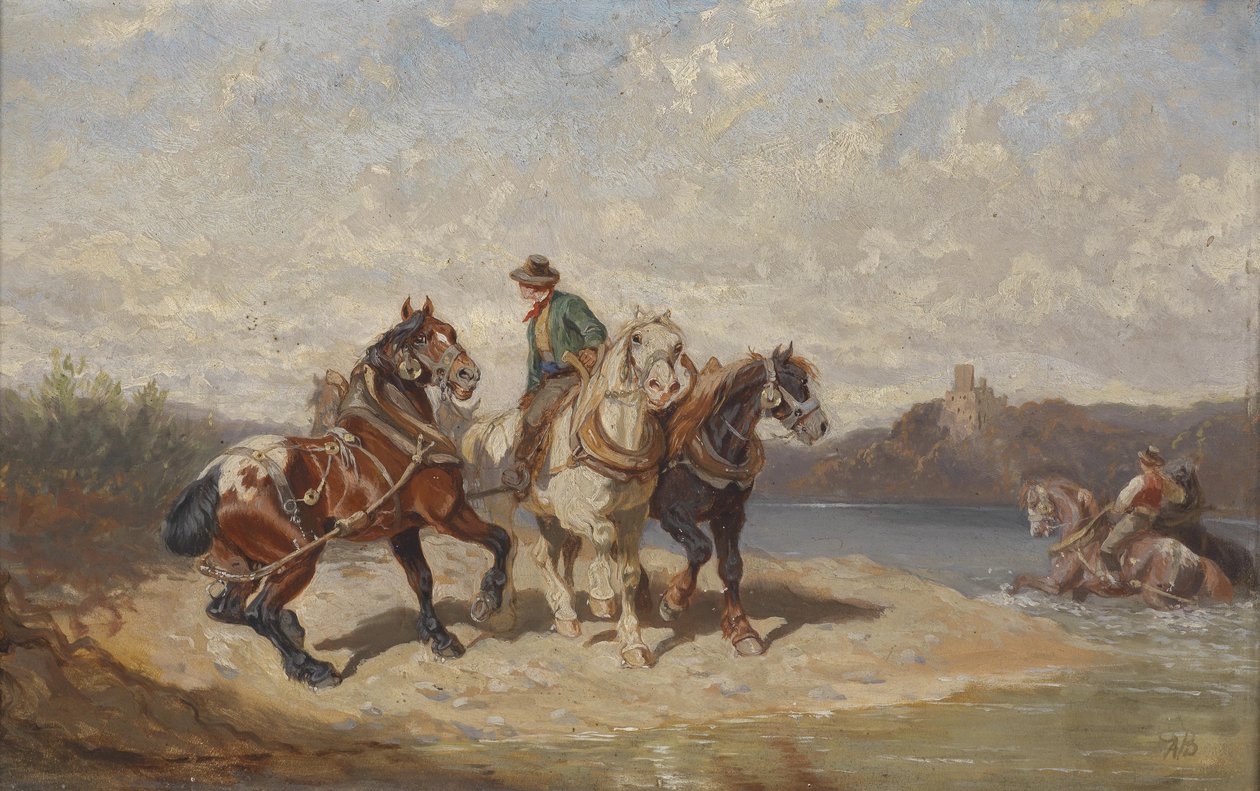 Tuna Nehri üzerindeki treidelhorses by Alexander von Bensa