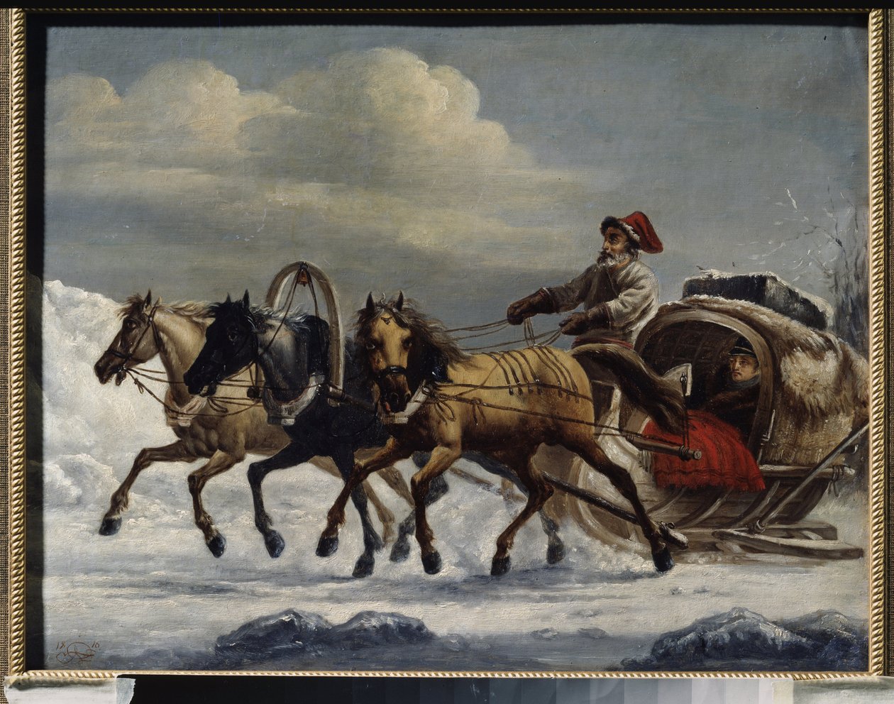 Troyka (üç atlı bir ekip tarafından çekilen kızak). Alexander Osipovich Orlowski