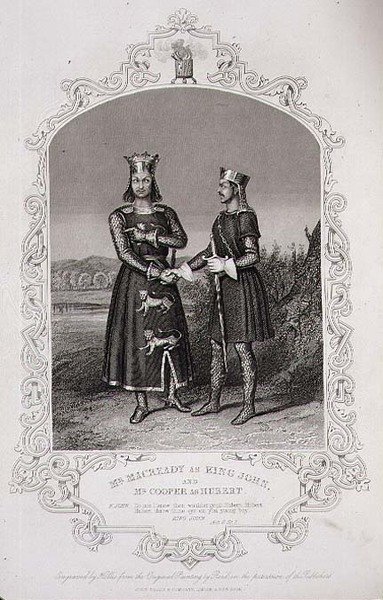 Kral John olarak Bay Macready ve Hubert olarak Bay Cooper, George Hollis (1792-1842) pub tarafından oyulmuş 