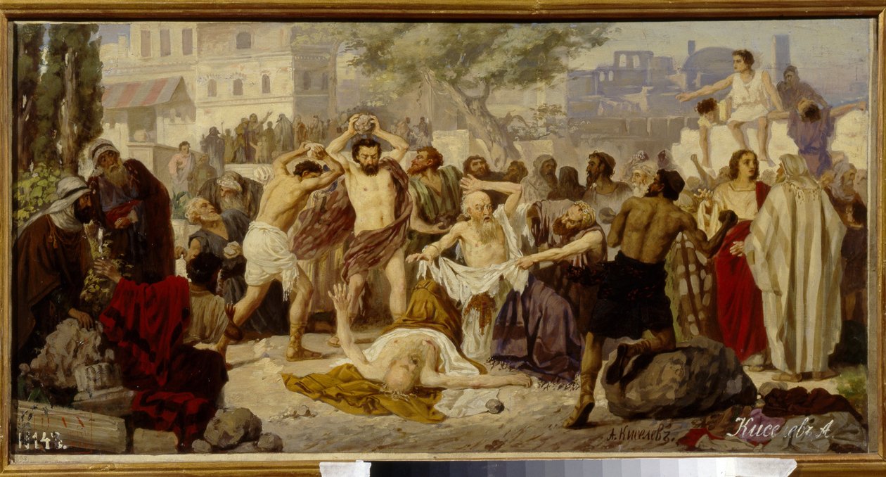 Yargıçların Taşlanması - Alexander Alekseyeviç Kiselev'in (1855-sonrası 1918), tuval üzerine yağlı boya tablosu by Alexander Alexeyevich Kiselev