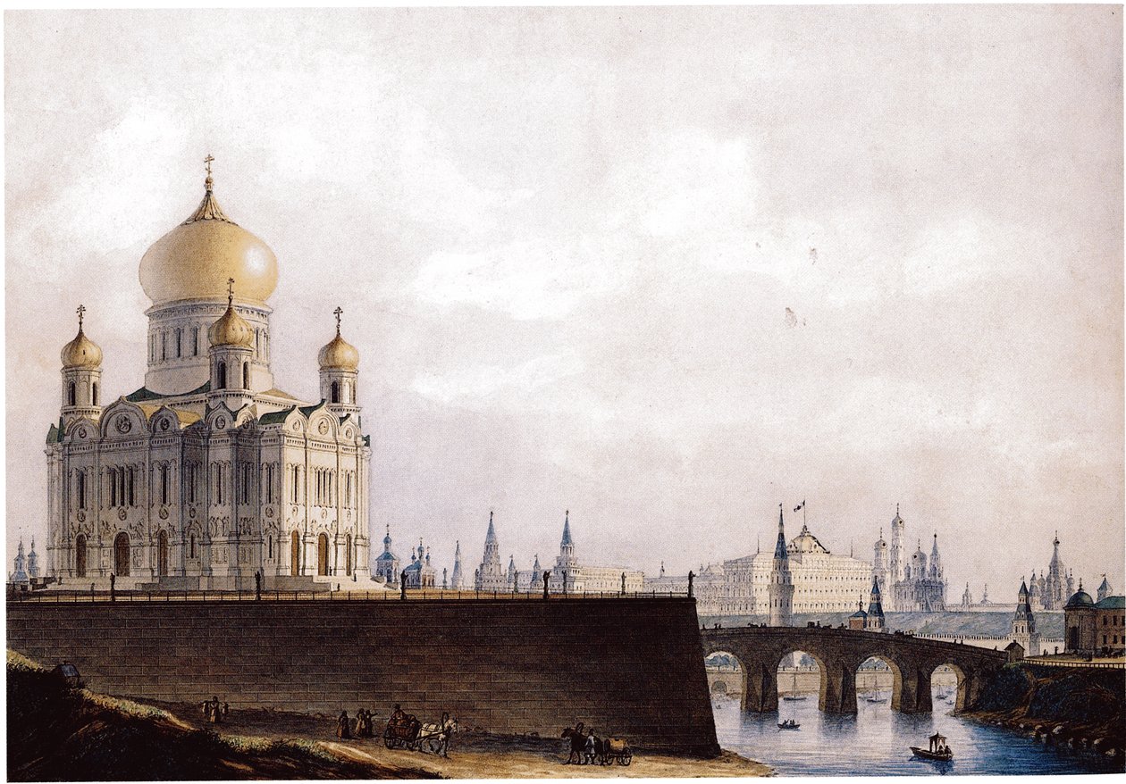 Moskova Kremlin Manzaralı Kurtarıcı İsa Katedrali, 1836-1837 by Alexander Andreyevich Thon