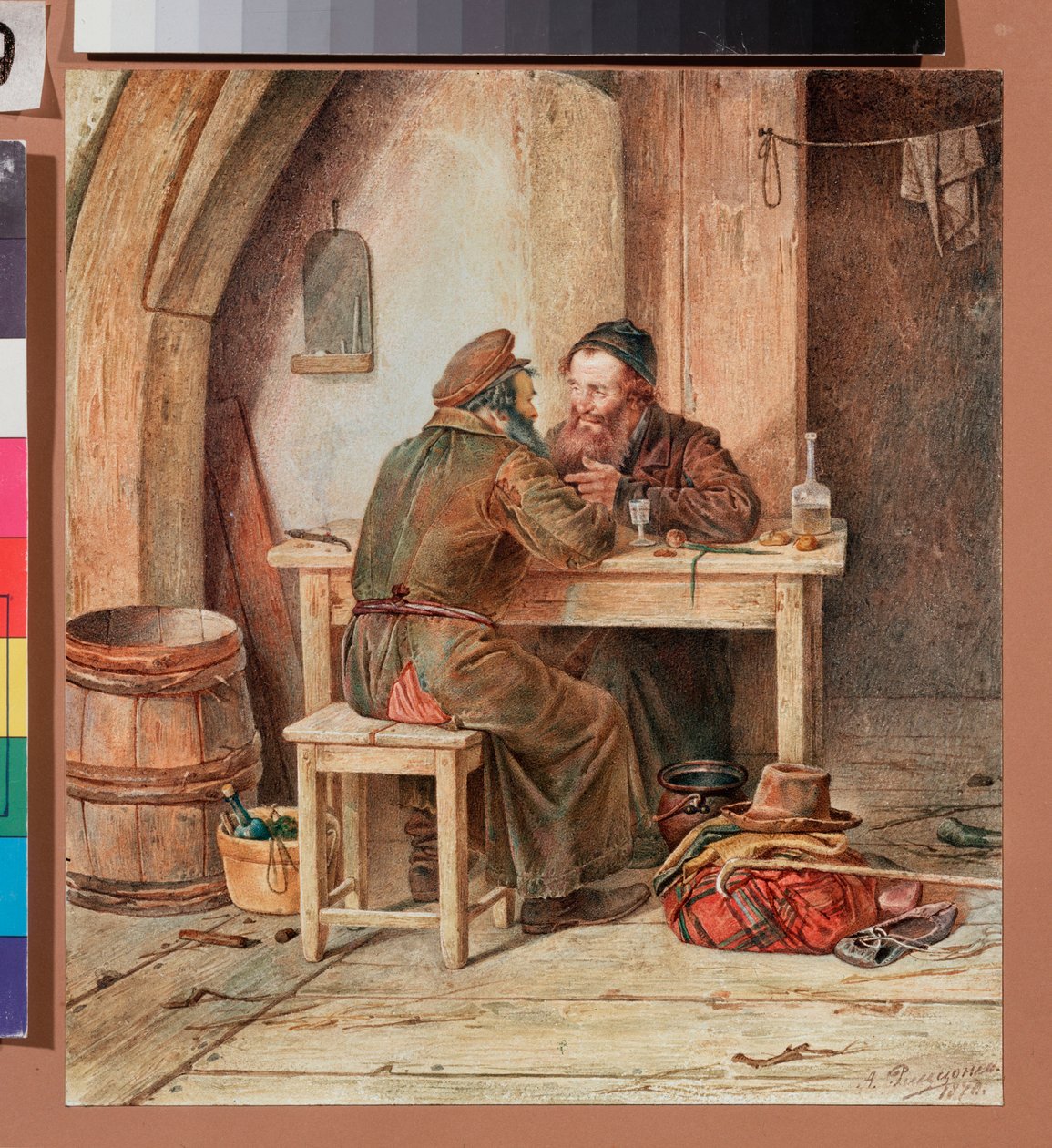 Dans une taverne - Bir meyhanede - Alexander Antonovich Rizzoni (1836-1902), kağıt üzerine suluboya çalışması by Alexander Antonovich Rizzoni