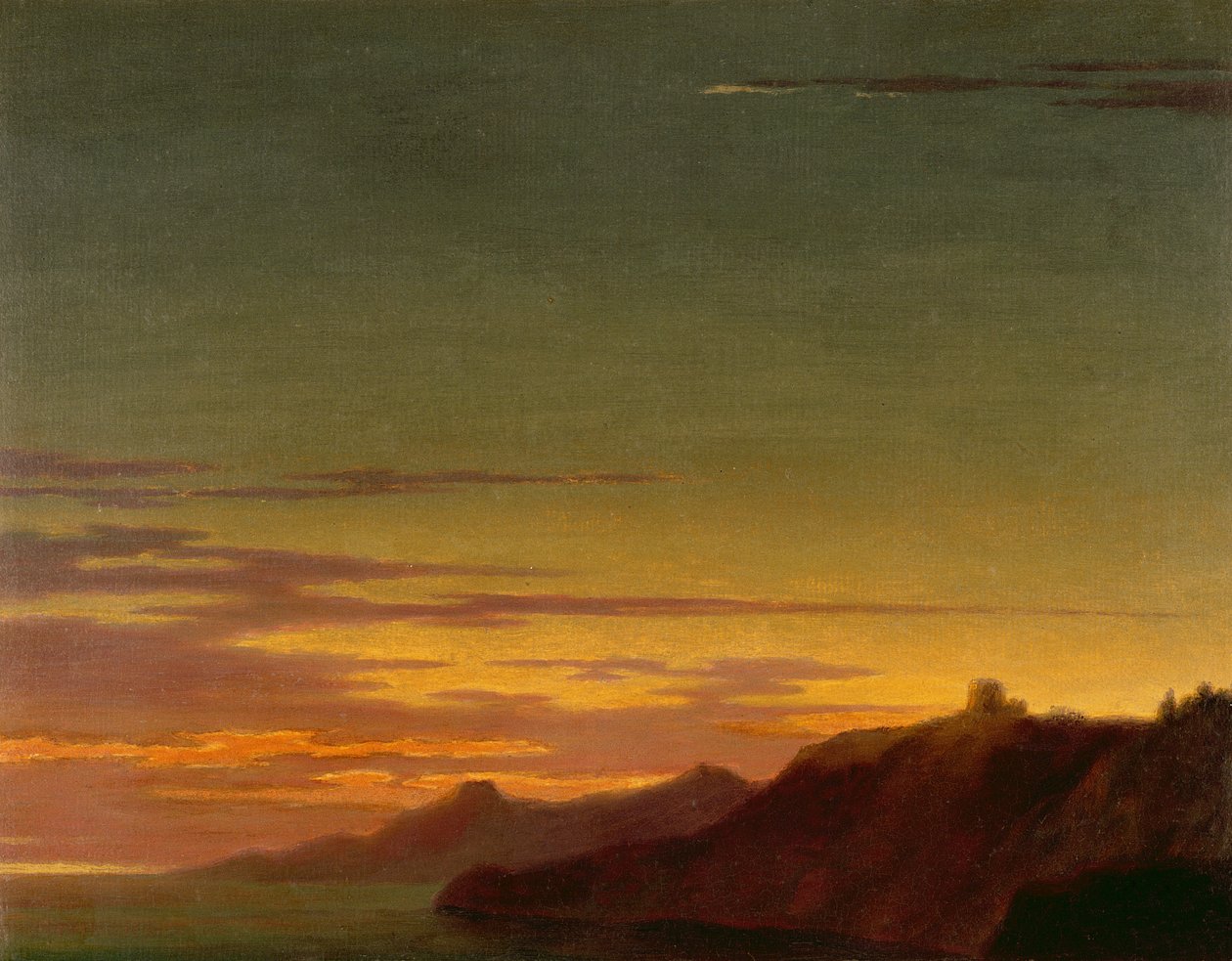 Günün Kapanışı: Sahilde Gün Batımı, c.1768-75 (sert kağıt üzerine grafit üzerine yağlı boya) by Alexander Cozens