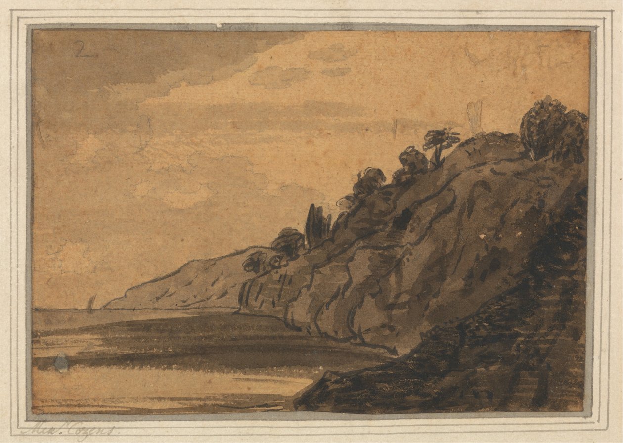 Ormanlık Cliff ile Sahil Manzarası by Alexander Cozens