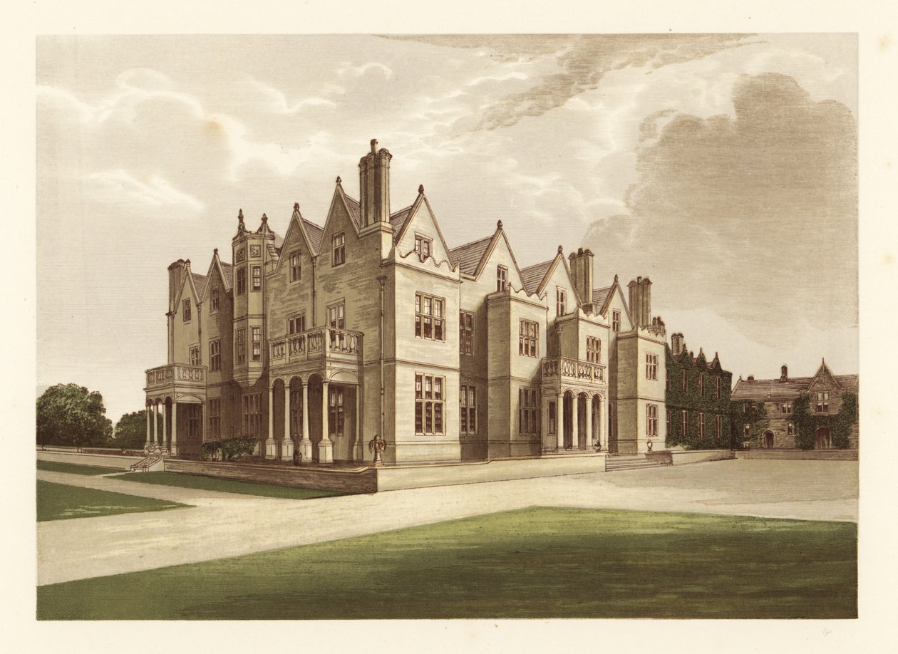 Acton Reynald Hall., Shropshire, İngiltere. ,1880 (gravür) by Alexander Francis (after) Lydon