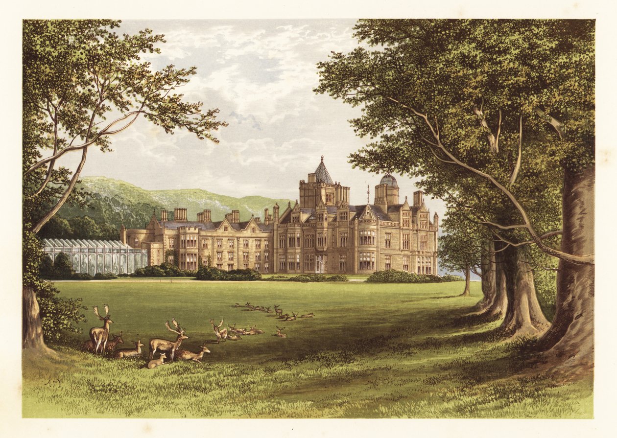 Holker Hall, Lancashire, İngiltere. ,1880 (gravür) by Alexander Francis (after) Lydon