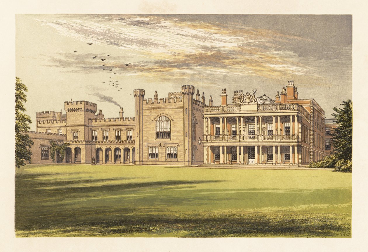 Knowsley Hall, Lancashire, İngiltere. ,1880 (gravür) by Alexander Francis (after) Lydon