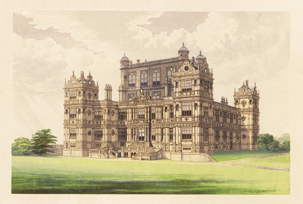 Wollaton Salonu, Nottingham, İngiltere. ,1880 (gravür) by Alexander Francis (after) Lydon