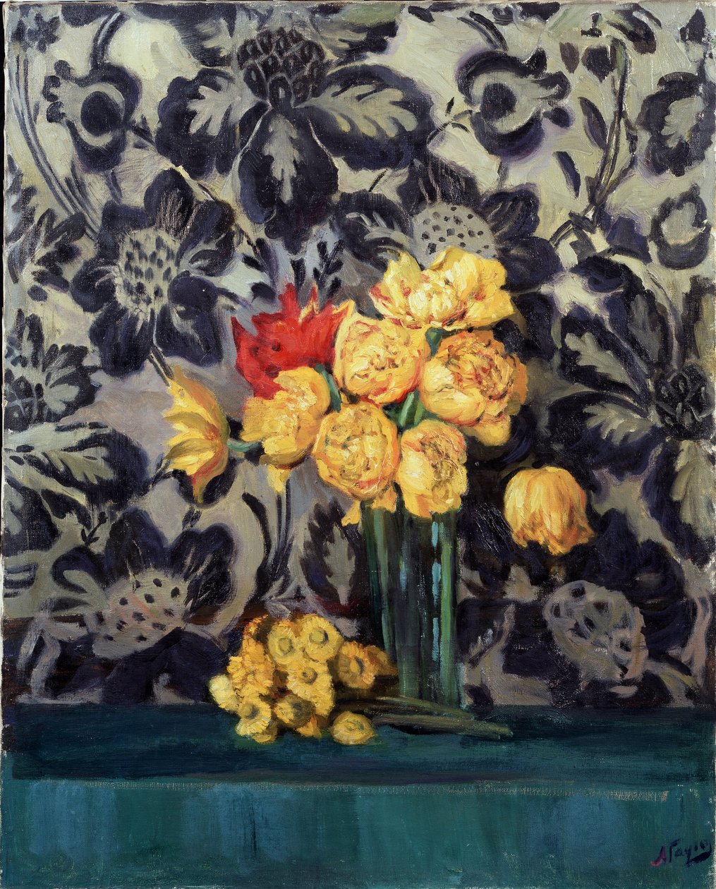 ""Çiçekler, siyah üzerine sarı"" Alexander Gaush'un (1873-1947) tablosu, yaklaşık 1916 Bölgesel Sanat Galerisi, Vologda by Alexander Gaush