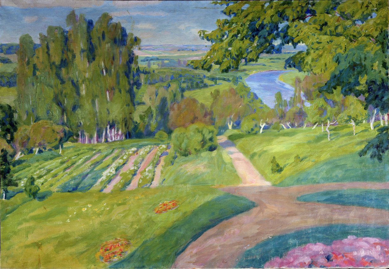 Bir ülke mülkü. Alexander Fyodorovich Gaush (1873-1947), tuval üzerine yağlı boya, yaklaşık 1910, Rus sanatı, art nouveau. Bölgesel M.Vrubel Sanat Müzesi, Omsk (Rusya). by Alexander Gaush