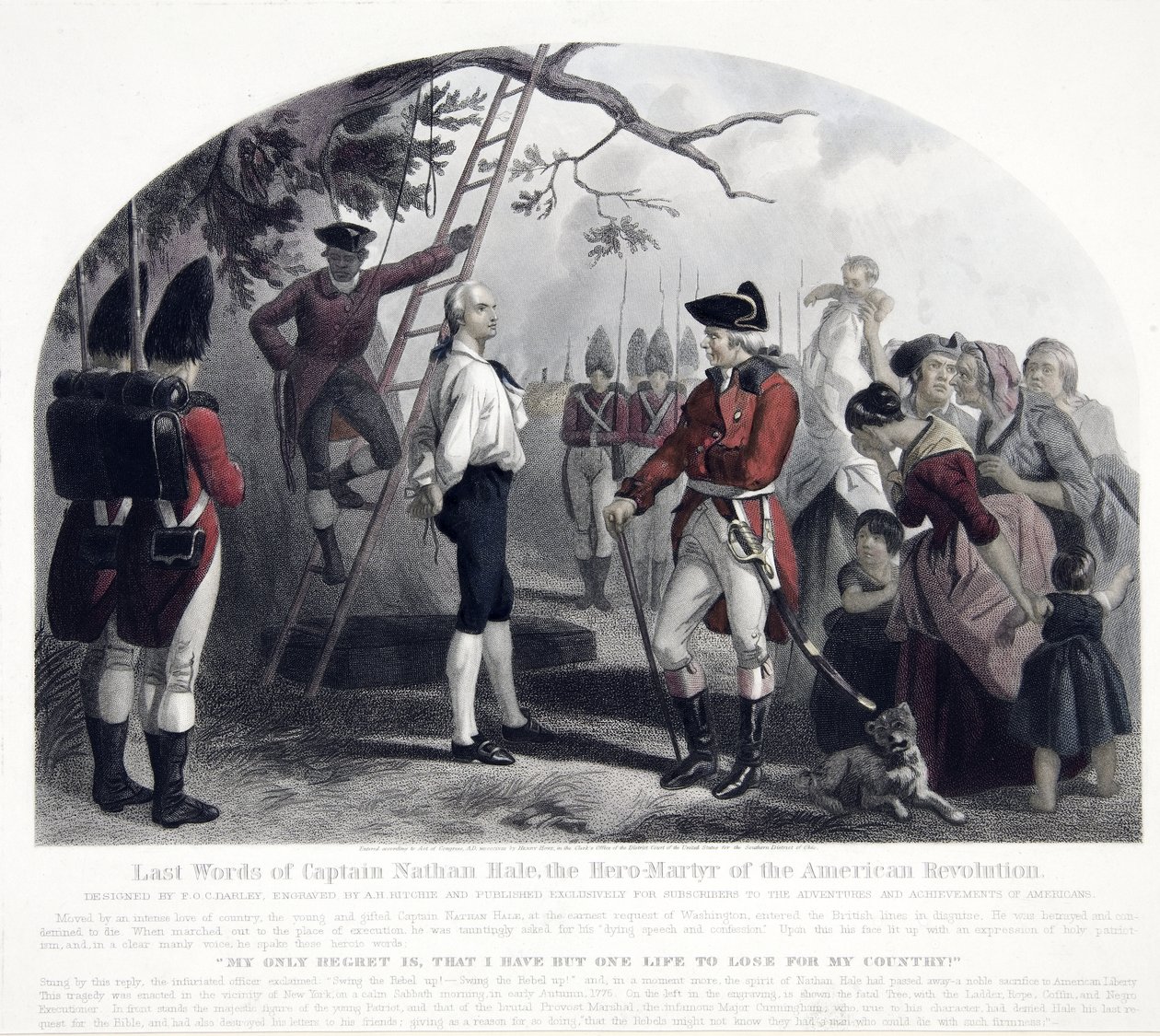 Kaptan Nathan Hale'in Son Sözleri, pub. 1858 (el renkli gravür) by Alexander Hay Ritchie