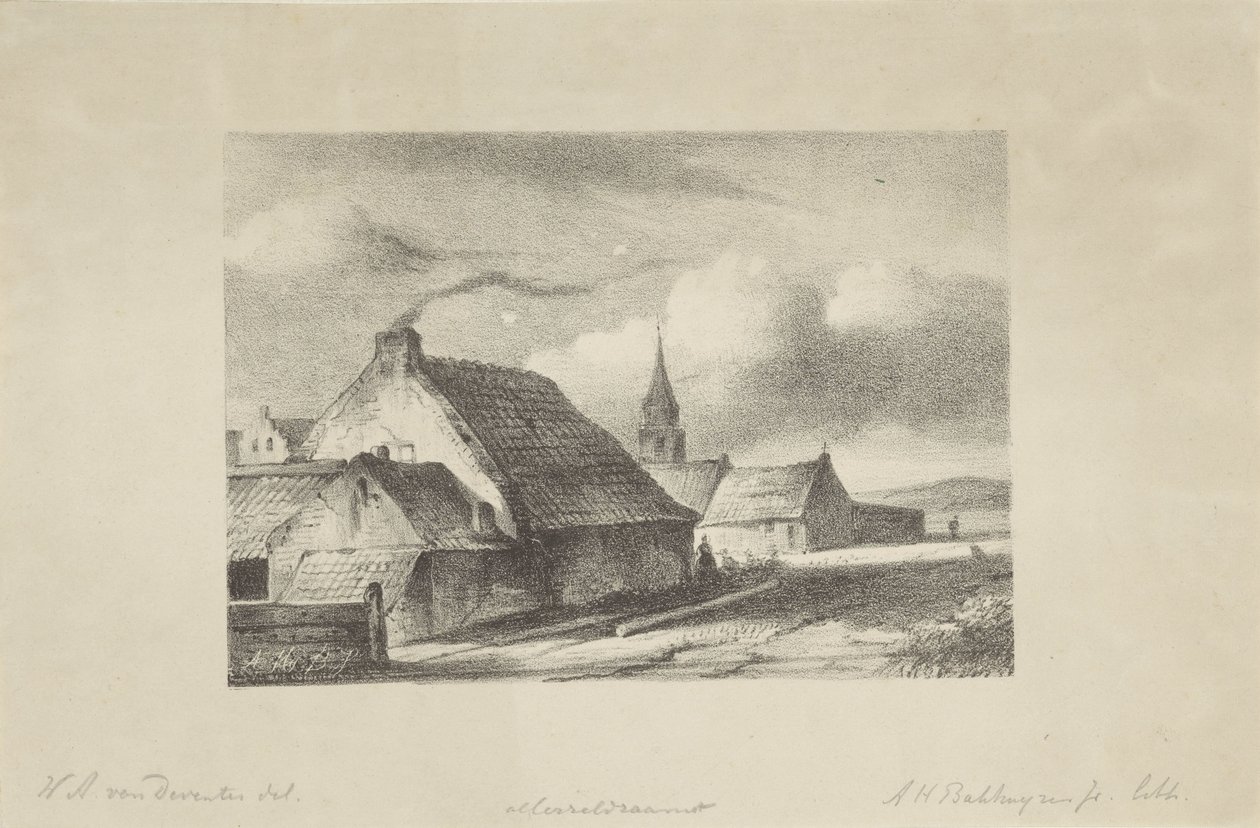 Katwijk'te evler ve bir kilise kulesi by Alexander Hieronymus Bakhuyzen (II)