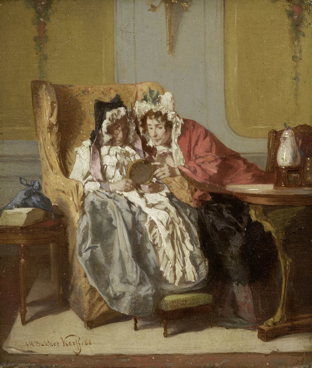 Küçük Bir Tabloyu İnceleyen İki Bayan Bir resme bakan iki bayan by Alexander Hugo Bakker Korff