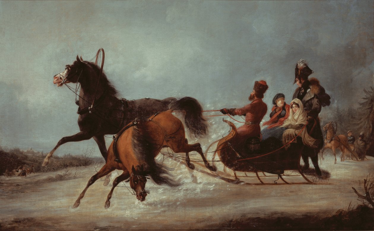 Bir kızakta İmparatoriçe Elizabeth (tuval üzerine yağlı boya) by Alexander Ivanovich Sauerweid