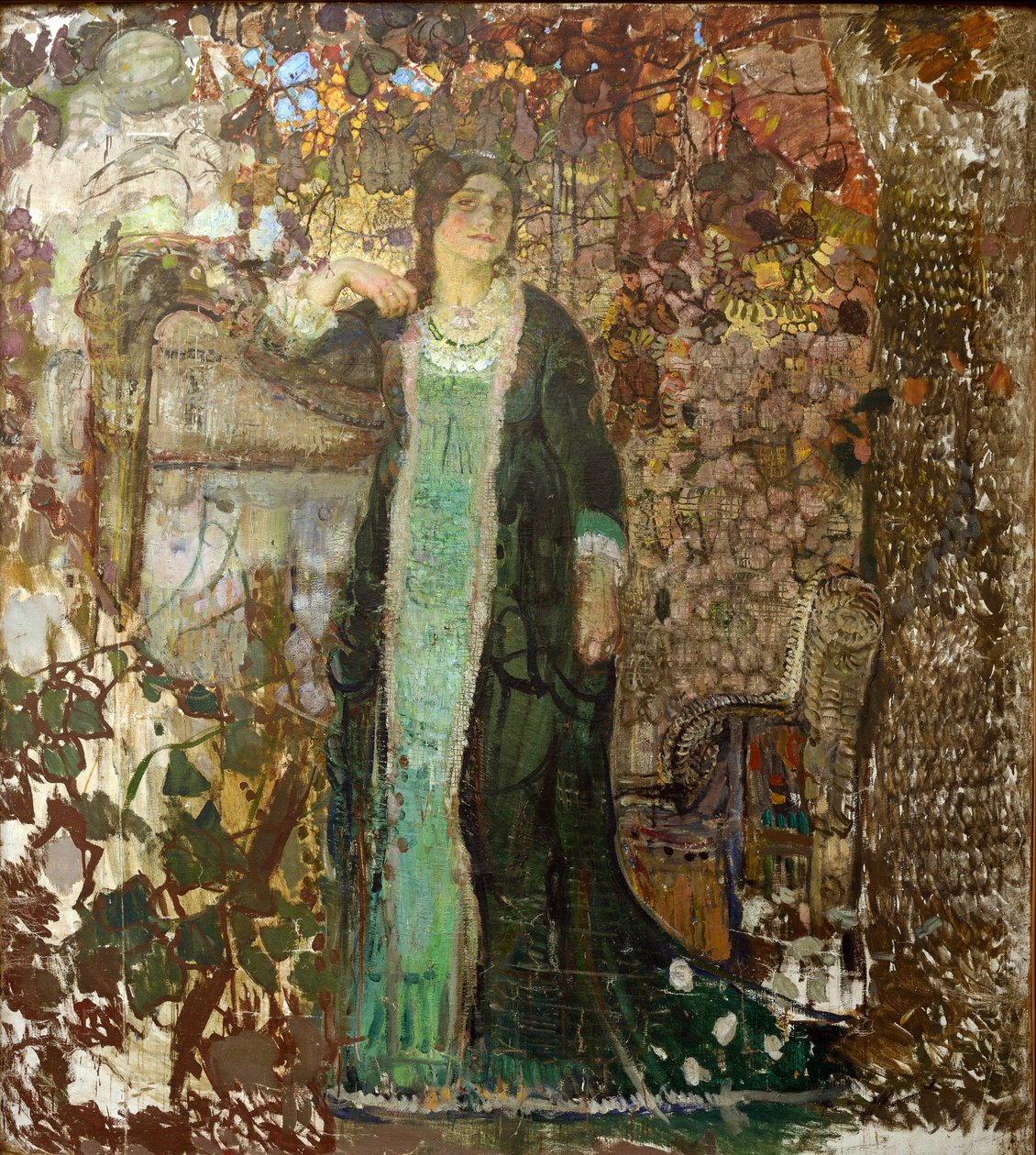 Harpçı. Tatiana Sergeevna Bartseva (1886-1984) par Savinov, Alexander Ivanovich (1881-1942) portresi by Alexander Ivanovich Savinov
