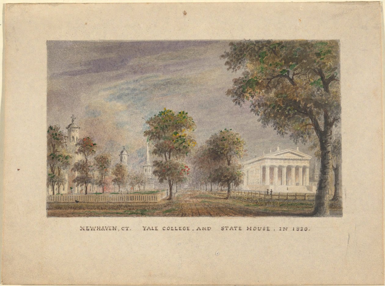 New Haven BT. 1830 yılında Yale Koleji ve Devlet Evi by Alexander Jackson Davis