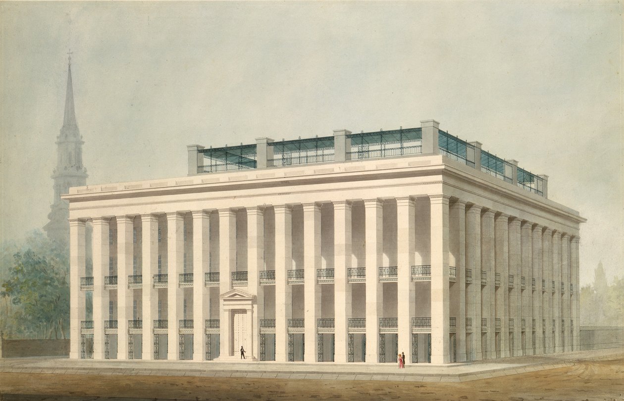 Astor House Park Hotel için teklif, New York perspektifi, yakl. 1830-34. by Alexander Jackson Davis