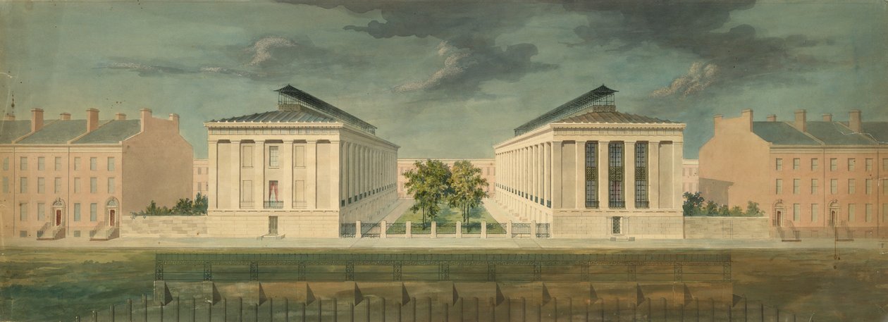 Bloklar Arası Teras Geliştirme perspektifi için Yürütülmemiş Tasarım, yakl. 1831. by Alexander Jackson Davis