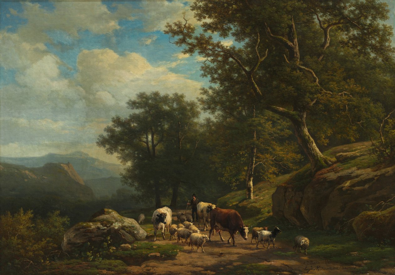 Köylü ve Sürüsü ile Manzara by Alexander Joseph Daiwaille