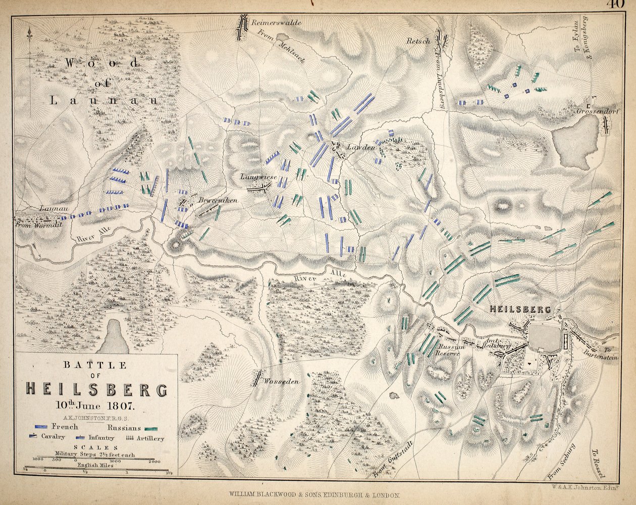 William Blackwood and Sons tarafından yayınlanan Heilsberg Haritası, Edinburgh und London, 1848 (el renkli gravür) by Alexander Keith Johnston