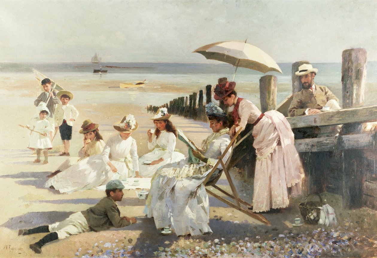 Bognor Regis Kıyılarında - Harford Çifti ve Çocuklarının Portre Grubu, 1887 by Alexander M. Rossi