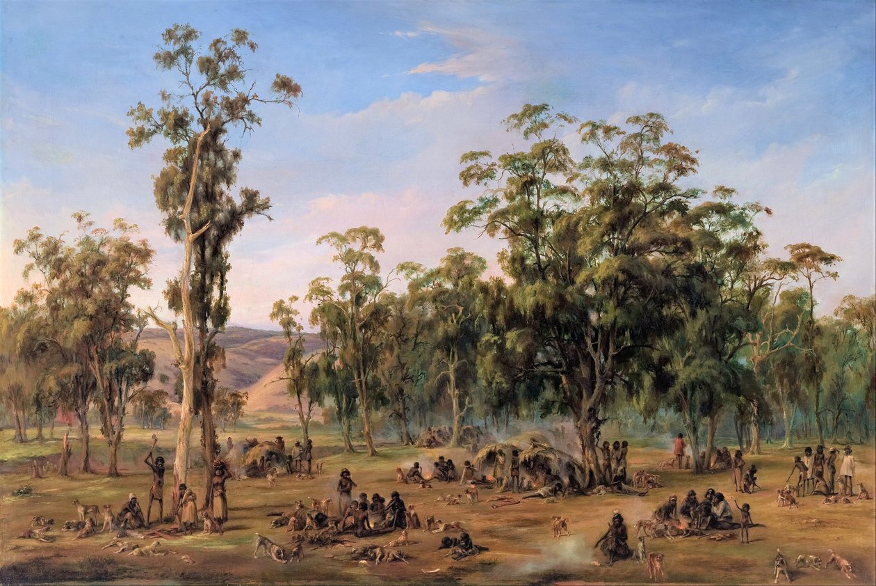 Adelaide eteklerine yakın bir Aborijin kampı by Alexander Schramm